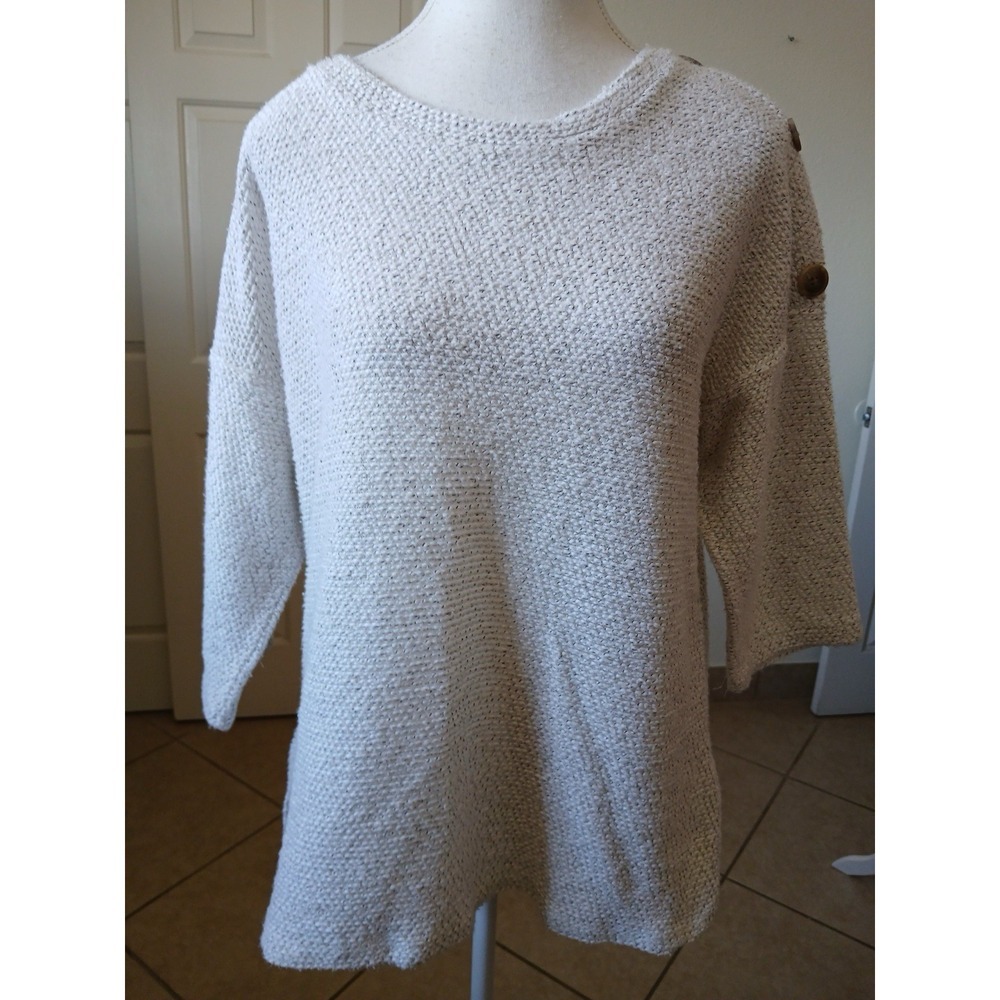Robert Louis Women's 3/4 Sleeve Knit Light Tunic Sweater Size M Oatmeal Casual